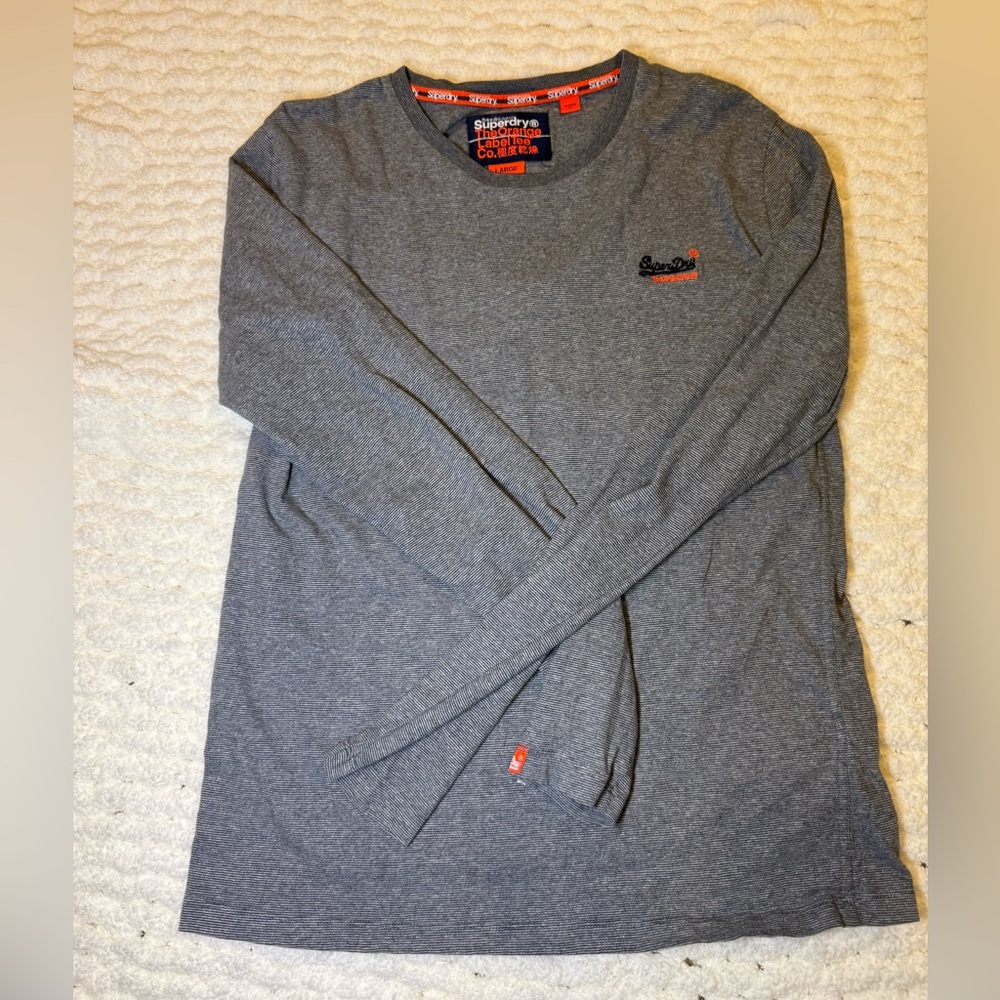 Superdry Charcoal Striped Tee with Orange Highlights